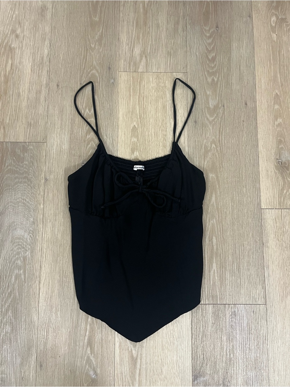 Reformation Black Spaghetti-Strap Camisole with Front Tie